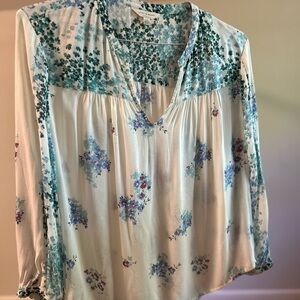 Lucky Brand Cream Blouse with Blue and Green Floral Accents